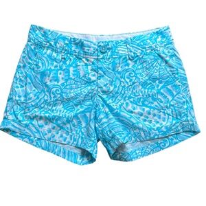 Lilly Pulitzer Aqua and White Printed Cotton Shorts